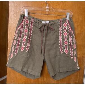 Johnny Was Sabriya Linen Embroidered Drawstring Shorts J80919-5 Sz S Geometric